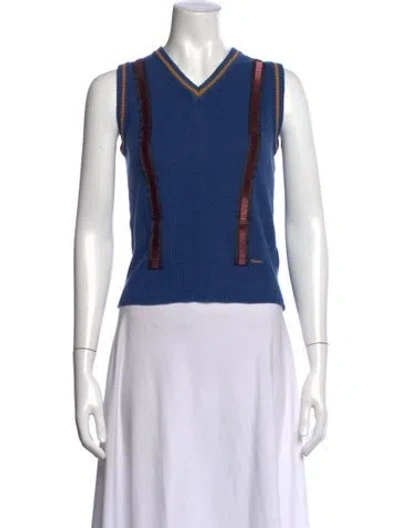 Pre-owned Dsquared2 Wool V-neck Top In Blue