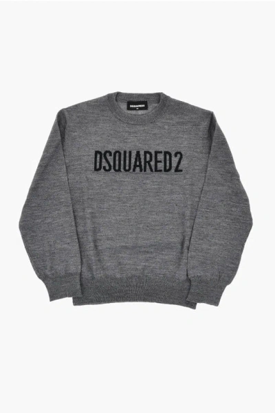 Dsquared2 Wool-blend Crewneck Sweater With Contrast Logo In Gray