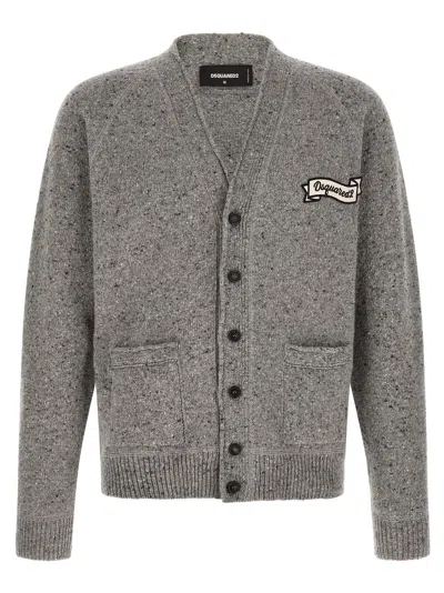Dsquared2 Wool-blend Knit Cardigan In Gray