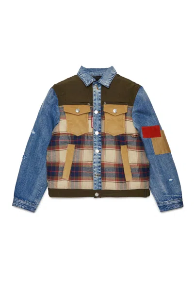 Dsquared2 Babies' Workwear Patchwork Jacket With Logo In Blue