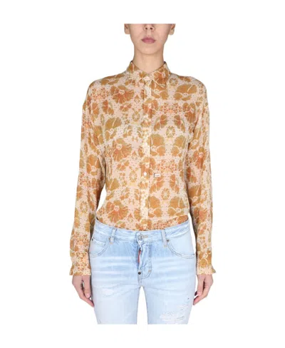 DSQUARED2 DSQUARED2 WOVEN FLORAL PRINT LONG-SLEEVED SHIRT