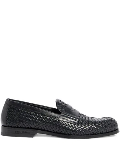 Dsquared2 Woven Texture Flat Shoes With Low Heel In Black