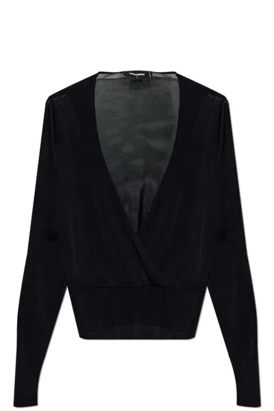 Dsquared2 Wrap-style Black Viscose Sweater With Deep V-neckline