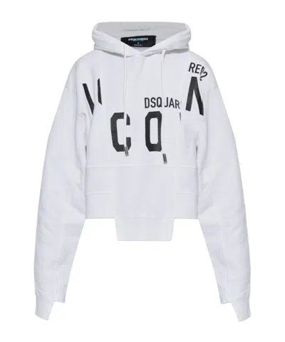 Dsquared2 Long-sleeved Hooded Sweatshirt In White