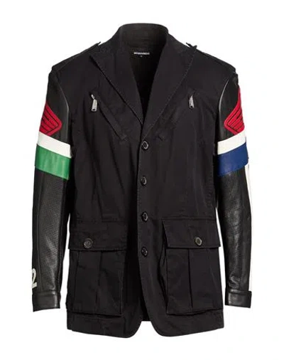 Dsquared2 X Honda Man Jacket Black Size 38 Cotton, Calfskin
