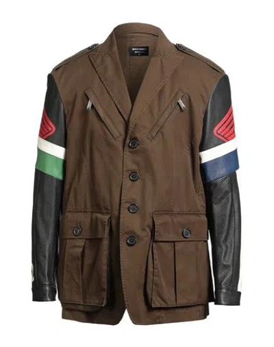 Dsquared2 X Honda Man Jacket Military Green Size 44 Cotton, Calfskin In Multi