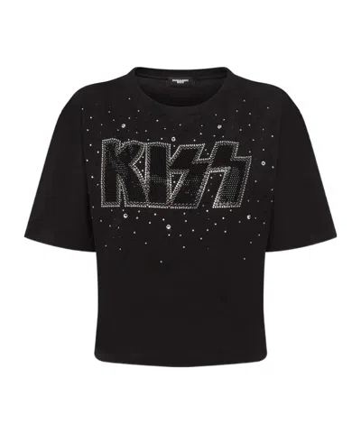 Dsquared2 X Kiss Pressato Cropped Breezy Fit T-shirt In Black