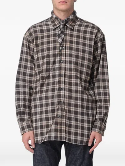 Dsquared2 X Magliano Butch Check-print Tie-neck Shirt In Brown
