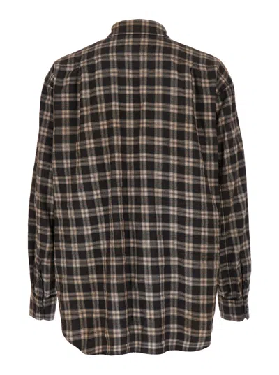 Dsquared2 X Magliano Checked Cotton Shirt With Front Tie Detail In Brown