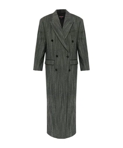 Dsquared2 X Magliano Double-breasted Long Coat In Gray