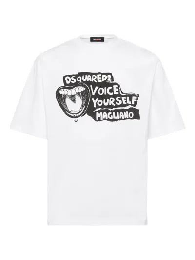 Dsquared2 Cotton T-shirt Collaboration Magliano Graphic Print In White