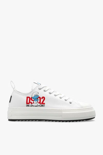 Dsquared2 Smurfs-print Canvas Sneakers In White