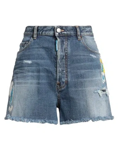 Dsquared2 X The Smurfs Woman Denim Shorts Blue Size 4 Cotton, Elastane