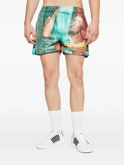 Dsquared2 X Tom Bianchi Graphic-print Swim Shorts In Blue