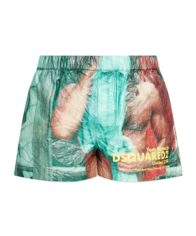 Dsquared2 X Tom Bianchi Graphic-print Swim Shorts In Blue