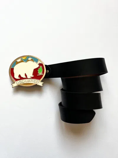 Pre-owned Dsquared2 X Vintage Dsquared2 Leather Belt Bear Big Buckle Dsquared In Black