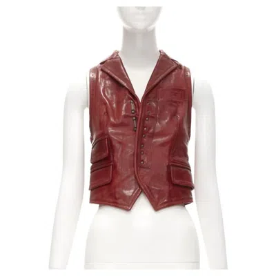 Pre-owned Dsquared2 Y2k Distressed Red Leather Hook Bar Cropped Vest S