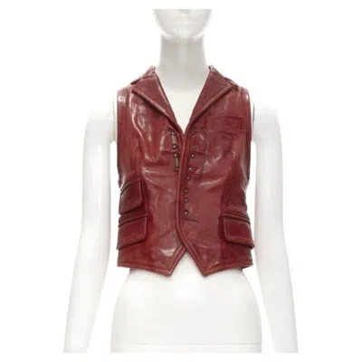 Pre-owned Dsquared2 Y2k Distressed Red Leather Hook Bar Cropped Vest S