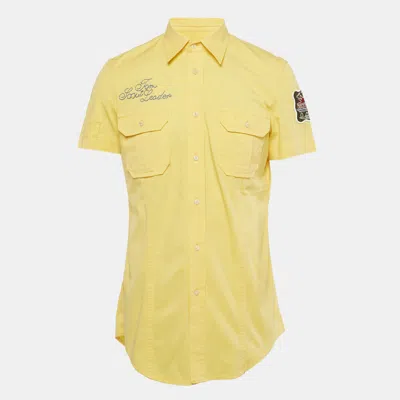 Pre-owned Dsquared2 Yellow Applique Cotton Short Sleeve Shirt L