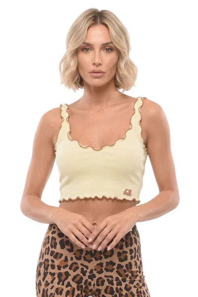 Dsquared2 Ribbed Lettuce-trim Crop Top In Neutral