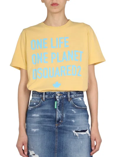 DSQUARED2 YELLOW GRAPHIC CREW NECK T-SHIRT