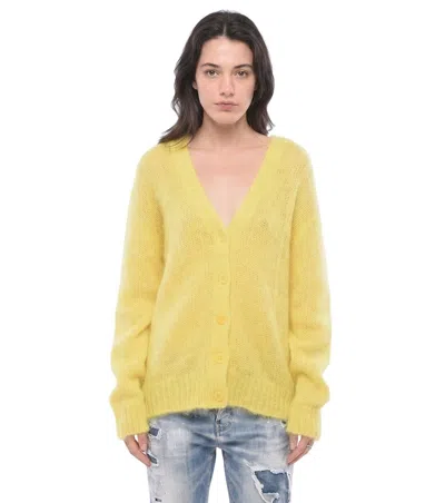 Dsquared2 Yellow Knitted V Neck Cardigan In Neutral