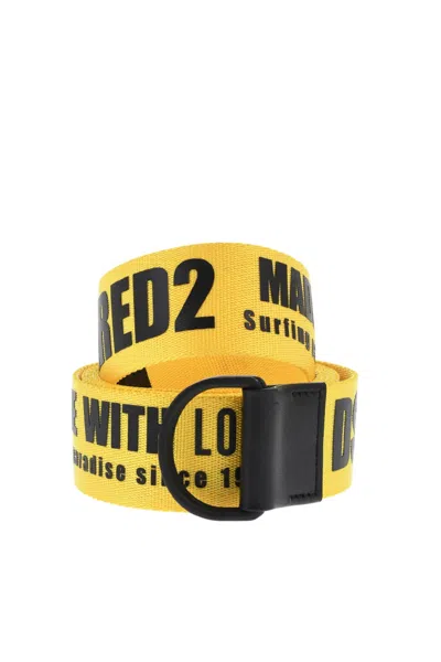 Dsquared2 Yellow/black Logo Belt In Multi