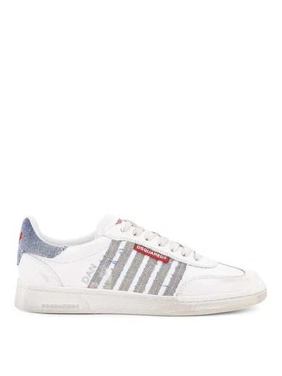 Dsquared2 Low-top Leather Sneakers With Denim Profiles