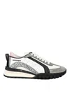 Dsquared2 White And Dark Grey Legend Sneakers With Pink Detail In White