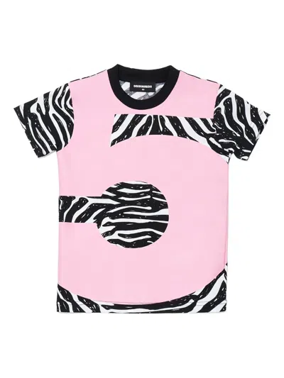 Dsquared2 Kids' Zebra-print Number T-shirt In Pink