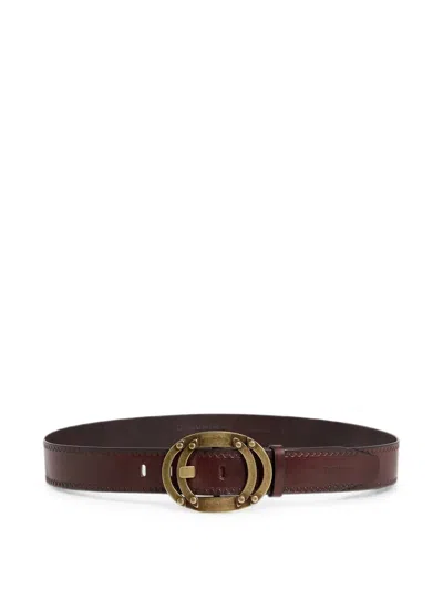 Dsquared2 지그재그 스티치 타원형 버클 벨트 In Brown
