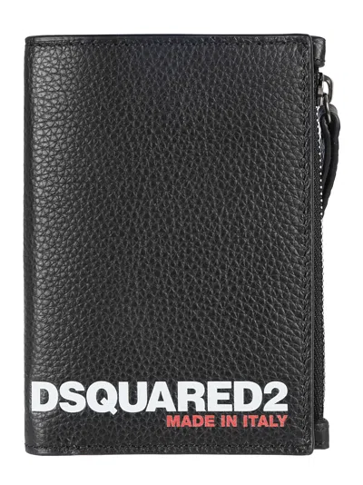 Dsquared2 Bi-fold Leather Wallet In Black