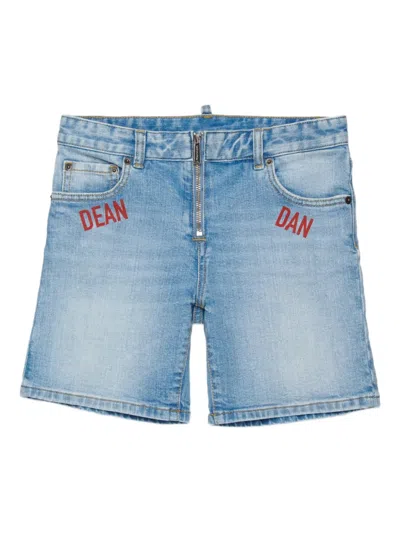 Dsquared2 Kids' Zip Denim Shorts In Blue