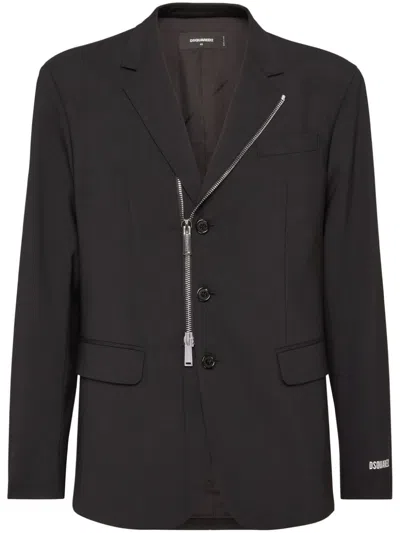 Dsquared2 Zip-detailing Twill Blazer In Black