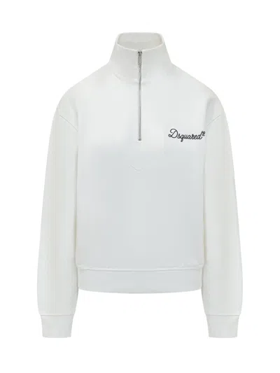 Dsquared2 Zip Logo Sweatshirt In Bianco