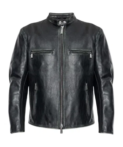Dsquared2 Zip-pocket Leather Jacket In Black