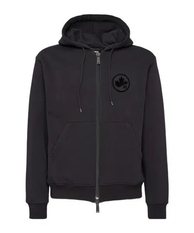 Dsquared2 Zip-up Cotton Hoodie In Black