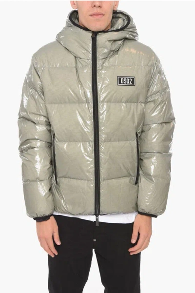 Dsquared2 Zip-up Down Jacket With Logo Patch In Green