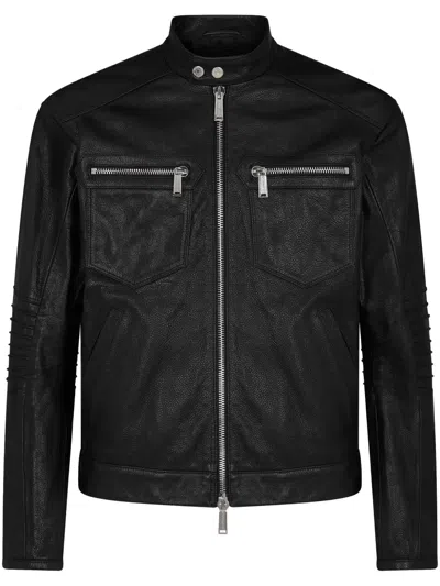 Dsquared2 Zip-up Leather Jacket In Black