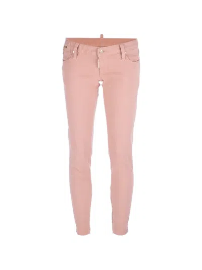 Dsquared2 Zip-detail Logo-embroidered Jeans In Pink