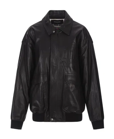 Dsquared2 Zipped Goatskin Bomber Jacket In Black