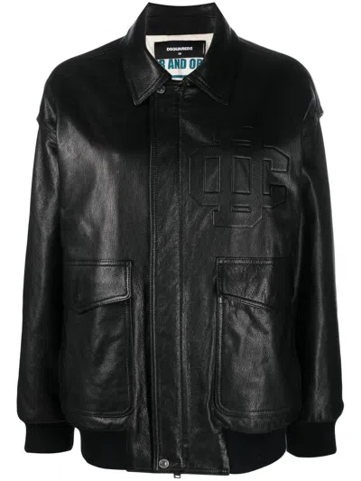 Dsquared2 Zipped Goatskin Bomber Jacket In Black