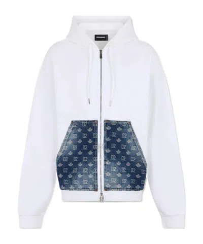Dsquared2 D2 Monogram Relax Fit Zipped Hoodie In White