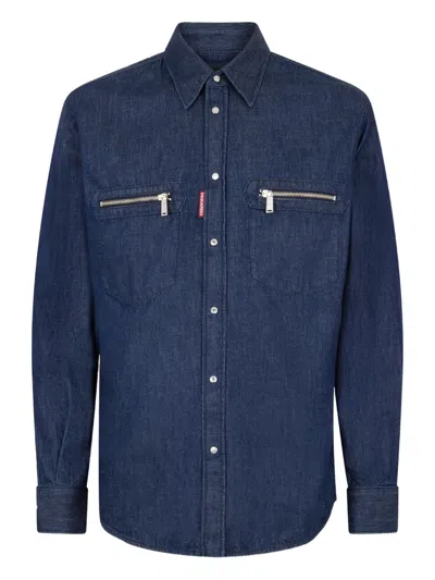 Dsquared2 Wet And Dry Wash Biker Shirt In Blue