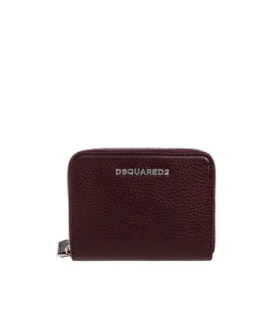 Dsquared2 Logo-plaque Pebbled-leather Wallet In Brown