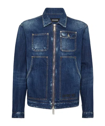 Dsquared2 Zippered Denim Jacket In Blue