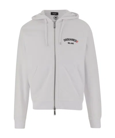 DSQUARED2 DSQUARED2 LOGO-PRINTED ZIP-UP DRAWSTRING HOODIE