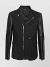 Dsquared2 Zippered Jacket With Lapel Collar And Leather Sleeves