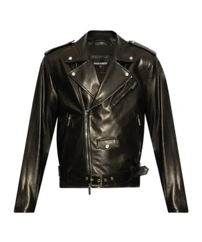 Dsquared2 Zippered Leather Jacket In Black