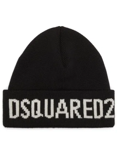 Dsquared2 Berretto Con Logo A Intarsi In Black